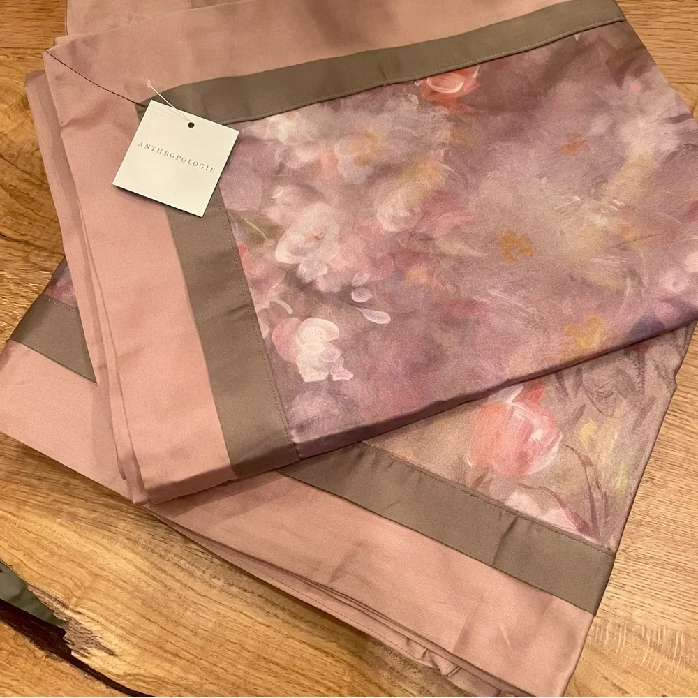 NEW Anthro Blush Pink Silk Floral Boho Cotton Queen King Bedding Duvet Sham Set
